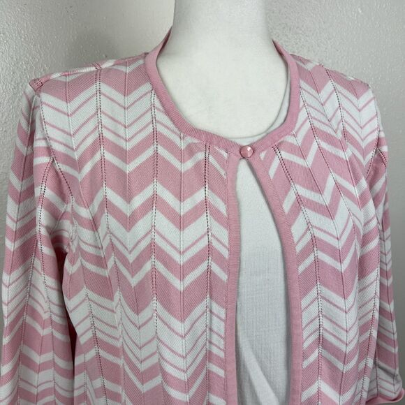 Vintage Alfred Dunner Sweater Women Extra Large Pink White Chevron Built In - Picture 6 of 16